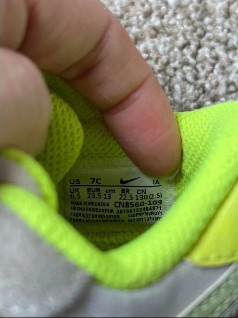 Nike Kids white and Neon Green Velcro Sneakers